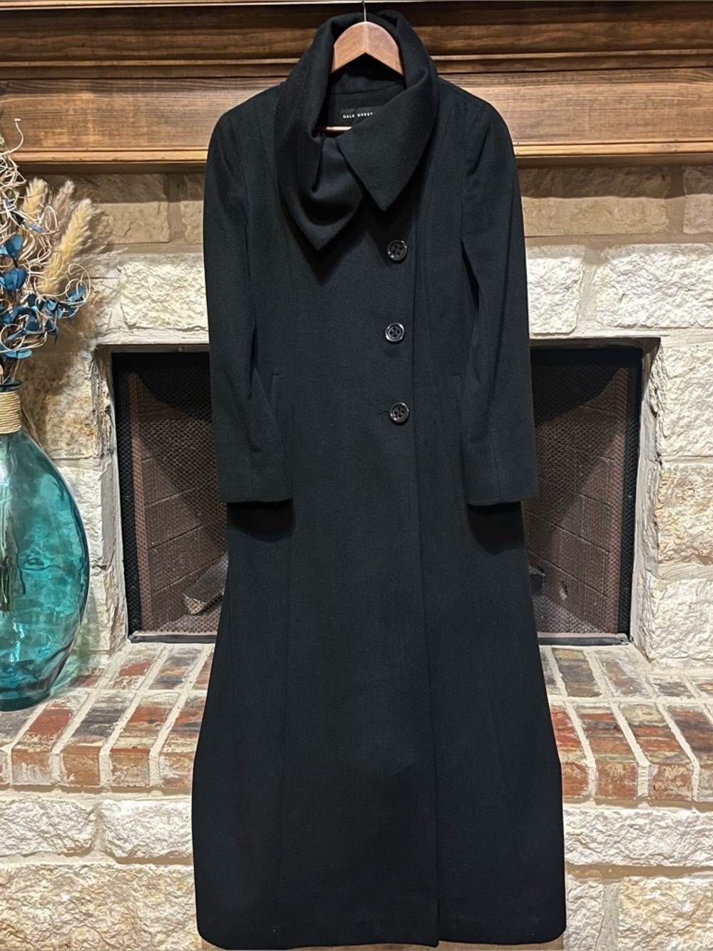 Dale Dressin Luxury Black Angora Wool Longline Trench Coat Size 6